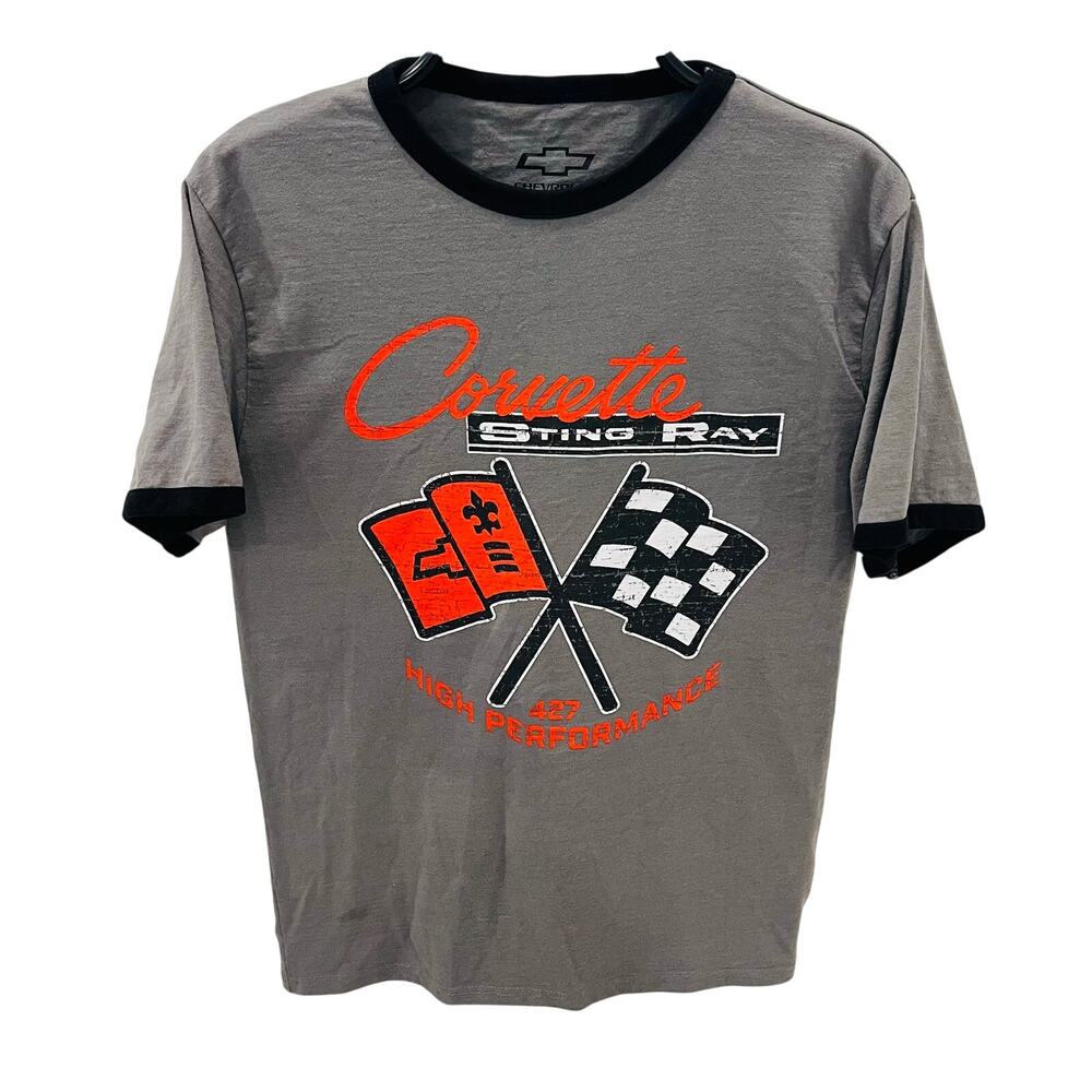 Chevrolet Corvette Sting Ray Ringer T-Shirt Mens Size Small Gray Graphic Tee
